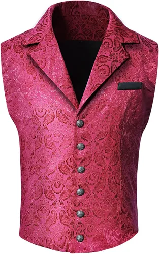 Miniatura 2 de chmakmt Chaleco victoriano steampunk gótico estampado de cachemir con cuello en V y cuello en V para hombre