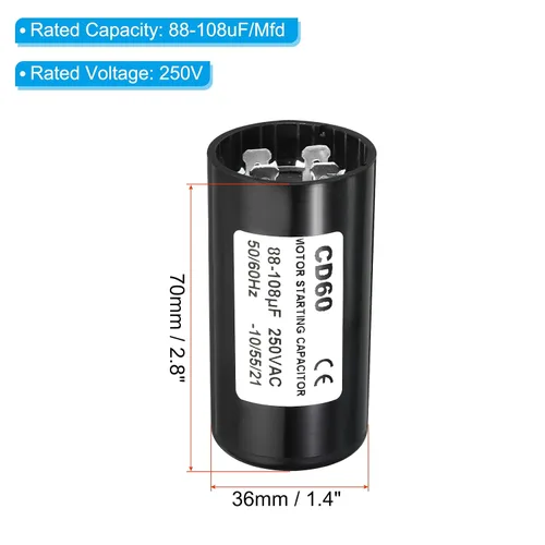 Miniatura 2 de PATIKIL Condensador de arranque del motor, 88-108uF/Mfd 250VAC 50/60Hz CD60 Condensador de arranque del motor para motor eléctrico comienza a