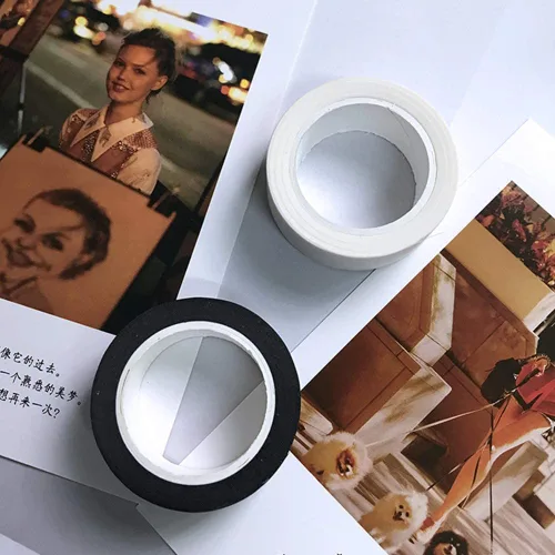Miniatura 3 de Juego de 10 rollos de cinta adhesiva washi blanca y negra para decoración de álbumes de recortes, 0.591 in de ancho, suministros