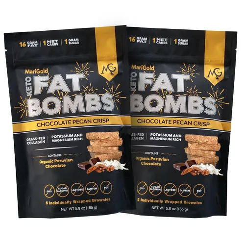 MariGold Keto Fat Bombs - Chocolate Pecan Crisp - Bajo en carbohidratos, rico en colágeno, Ghee alimentado con pasto, mantequilla de cacao orgánica,