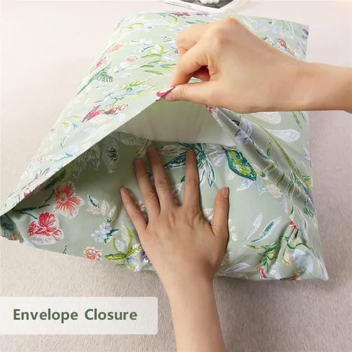 Miniatura 4 de URBONUR Juego de 2 fundas de almohada de 100 % algodón con estampado floral de mariposas, suaves, transpirables, refrescantes, fundas de almohada