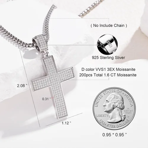 Miniatura 4 de HOLYCOME Colgante de cruz de moissanita helada para hombres, colgante de crucifijo de diamante de laboratorio para collar, plata de ley 925, joyería