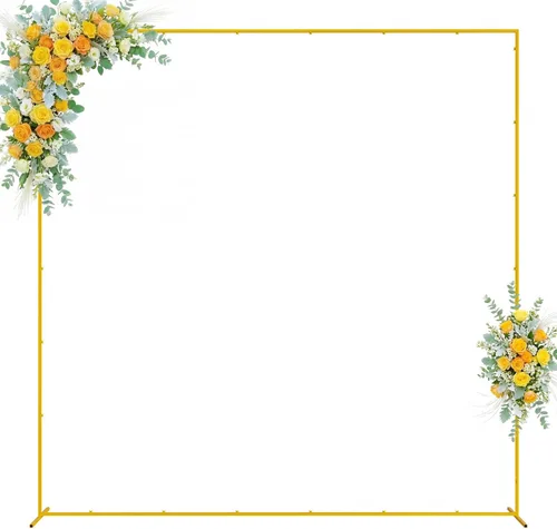 Miniatura 10 de Wokceer Soporte de Arco de Telón de Fondo para Boda Cuadrado 6.6 pies x 6.6 pies Soporte de Arco de Globos de Metal Dorado Pérgola de Jardín Marco