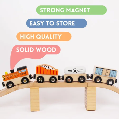 Miniatura 4 de Conjuntos de Trenes de Madera para Niños Pequeños, 12 Piezas de Juguetes de Tren Magnéticos Compatibles con Brio, Thomas, Melissa y Doug, para Niños