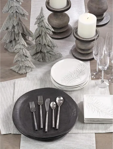 Miniatura 2 de SARO LIFESTYLE Camino de mesa tejido metálico plateado, 14 x 72 pulgadas, oblongo