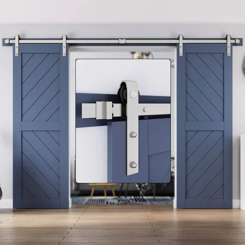 Miniatura 13 de EaseLife Kit de Rieles de Hardware de 5 Pies para Puerta Corredera de Granero de Níquel Cepillado, Polea J Básica, Trabajo Pesado, Se Desliza Suave