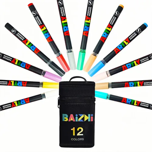 Juego de marcadores de pintura acrílica con bolsa, sistema de control de tinta líquida directa con punta suave, bolígrafos de pintura acrílica para