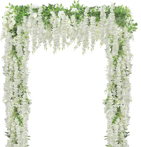 Miniatura 10 de U'Artlines 10 Piezas 7.2 Pies/Pieza Guirnalda de Glicina Artificial de Seda Flores de Glicina Negra Falsas Follaje Colgante Vides Guirnaldas