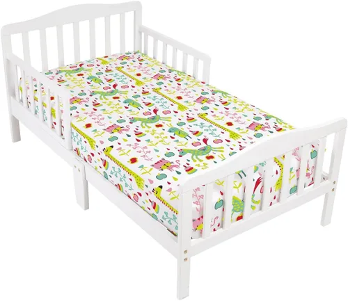 Mellanni 2 sábanas bajeras para niños pequeños con estampado animal y rosa, se adapta también a la cuna de bebé, ropa de cama súper suave para niños