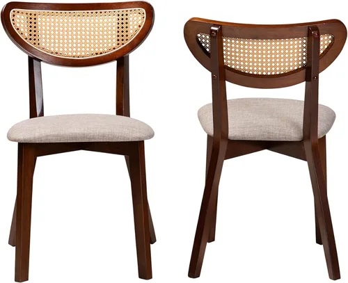 Miniatura 4 de Baxton Studio Dannell Mid-Century - Juego de sillas de comedor de 2 piezas de tela gris y madera con acabado marrón nogal Gris/marrón nogal/marrón