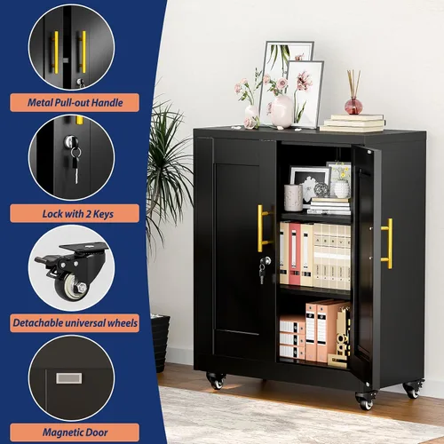 Miniatura 3 de PAOFIN Armario de almacenamiento de metal, archivadores de acero de 35 pulgadas de alto con puertas con cerradura y estantes ajustables, gabinete