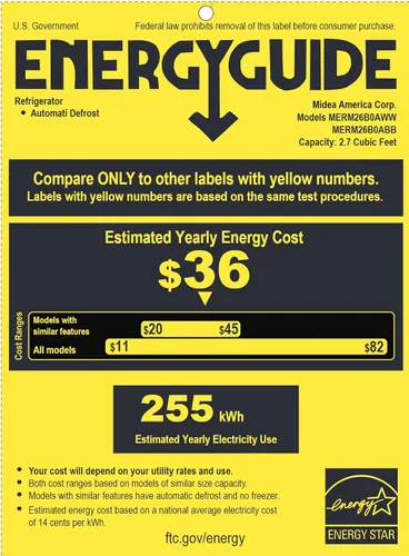 Miniatura 8 de Midea MERM26B0ABB - Mini refrigerador de 2.7 pies cúbicos con certificado Energy Star, termostato ajustable, puerta reversible, bajo ruido para Negro