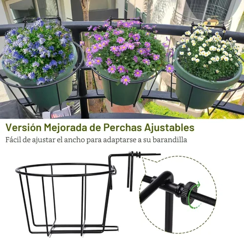 Miniatura 4 de TQVAI Maceta de barandilla de 10 pulgadas, apta para barandillas de 1.5 a 3.5 pulgadas, macetas colgantes ajustables para exteriores, balcón