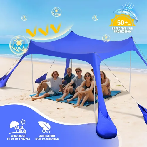 Miniatura 2 de 2PM SPORTS Toldo de Carpa de Playa con Protección UV UPF50+, Refugio Grande de Sombra Solar para Exteriores para Picnic Familiar, Camping, Viajes