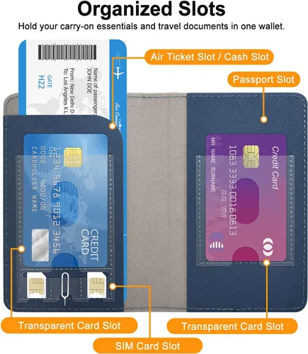 Miniatura 3 de RSAquar Soporte para pasaporte para mujeres y hombres, de piel sintética de alta calidad, cartera de pasaporte de viaje, con bloqueo RFID, cubierta