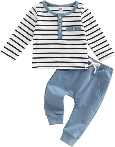 Miniatura 78 de Conjunto de 2 piezas de sudadera de manga larga con cuello redondo y pantalones casuales para bebés y niños pequeños
