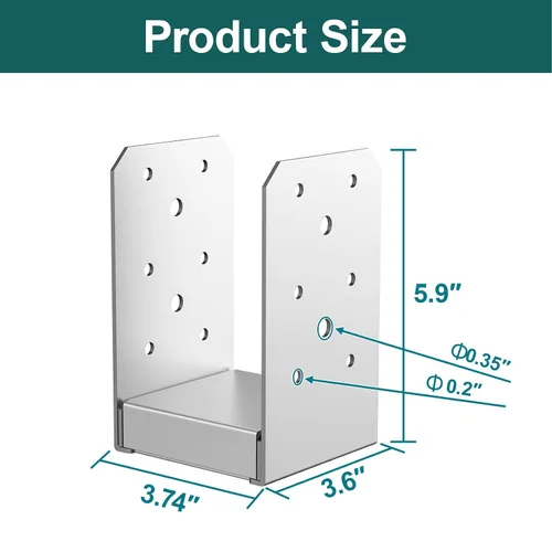 Miniatura 2 de SPACEEUP Base de poste de 4 x 4, 2 unidades, anclaje interno de poste de 3.5 x 3.5 pulgadas, base de poste ajustable de acero inoxidable para poste