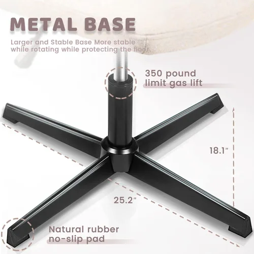 Miniatura 8 de LEMBERI Silla de escritorio acolchada de tela, sin ruedas, giratoria ancha sin brazos, mecedora de 120°, respaldo medio, ergonómica, para oficina