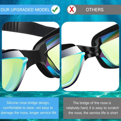 Miniatura 4 de Flutesan Paquete de 6 gafas de natación para adultos, antiniebla, con tapones para los oídos, clip para la nariz, sin fugas, protección completa