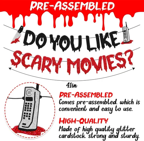 Miniatura 3 de Decoración de Halloween Do You Like Scary Movies Banner con adornos de murciélago en 3D, películas de terror sagradas, decoración de fiesta nocturna