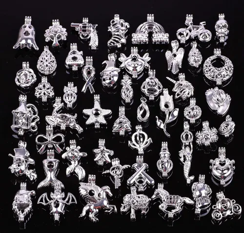 Miniatura 2 de 40 piezas de colgantes de jaula de cuentas de aleación de tonos de acero inoxidable con perlas de lava de deseo, piedras, perfumes y aceites