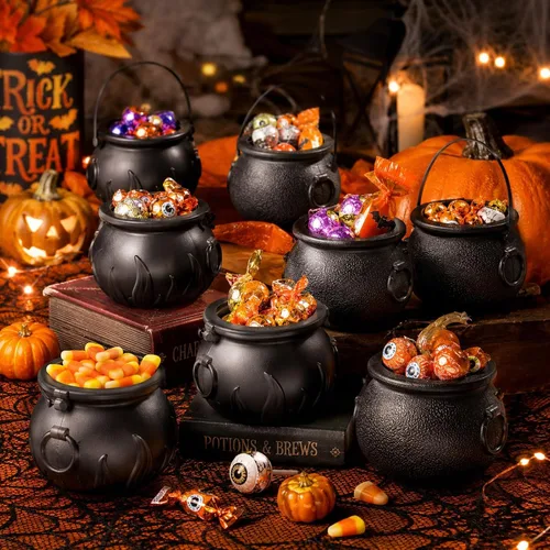 Miniatura 6 de LUOZZY 24pcs mini caldero de caramelo caldero Halloween caramelo cubo con mango decoración de fiesta de Halloween