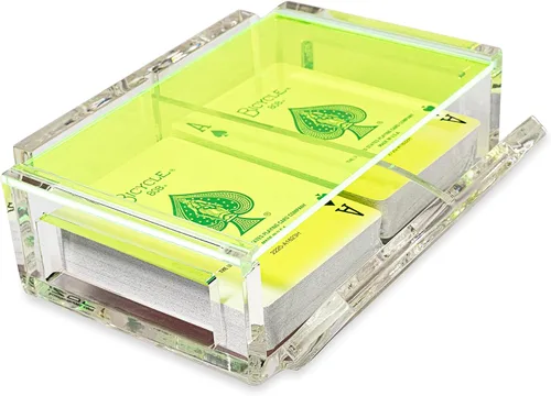 Miniatura 14 de La Canasta - Juego de bandeja para cartas con 2 barajas de cartas en caja acrílica con tapa deslizante y base giratoria, mantiene la pila de cartas