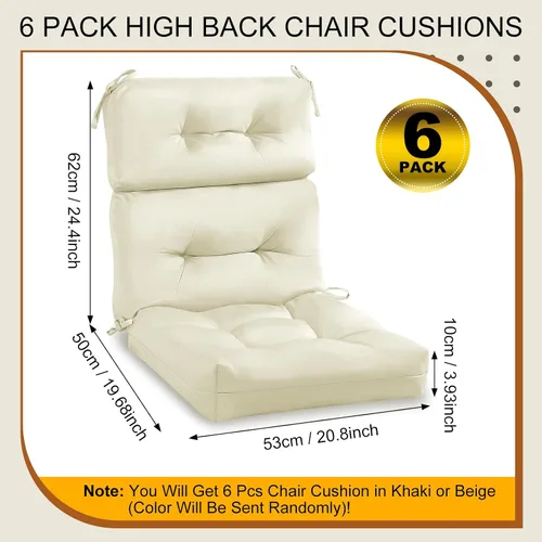 Miniatura 2 de Mixweer Paquete de 6 cojines para silla de respaldo alto para exteriores e interiores, cojines copetudos para asiento o respaldo, resistentes a