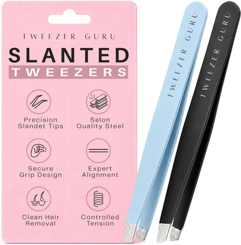 Miniatura 15 de Tweezer Guru Pinzas para el vello facial de mujeres y hombres – Pinzas de precisión para cejas inclinadas para cabello encarnado, eliminación