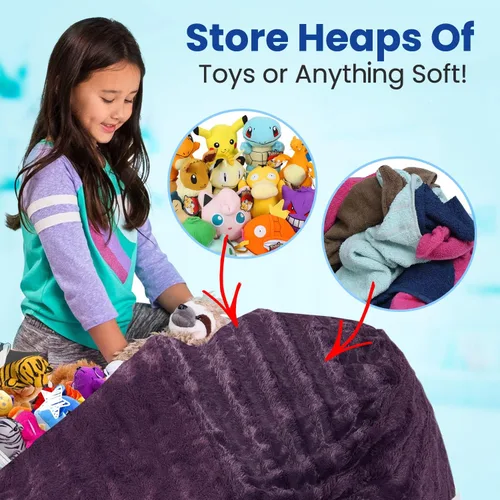 Miniatura 2 de Cheer Collection Puf de almacenamiento de animales de peluche, organizador de almacenamiento de juguetes para niños y puf con asa, bolsa de piel