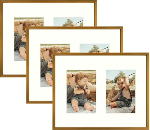 Miniatura 96 de Golden State Art, Marco de collage de aluminio de 4 x 6, muestra fotos de 6 x 4 con tapete de 2 aberturas o una foto de 8 x 10, vidrio real, Negro