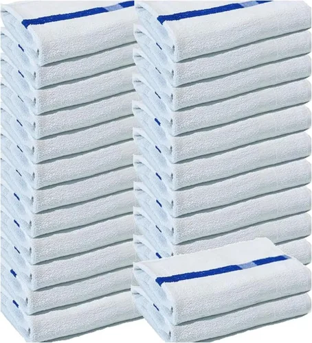 Miniatura 8 de Towels N More Toallas suaves de 24 x 48 pulgadas junto a la piscina, 6 toallas grandes súper absorbentes, blancas y azules, rayas centrales