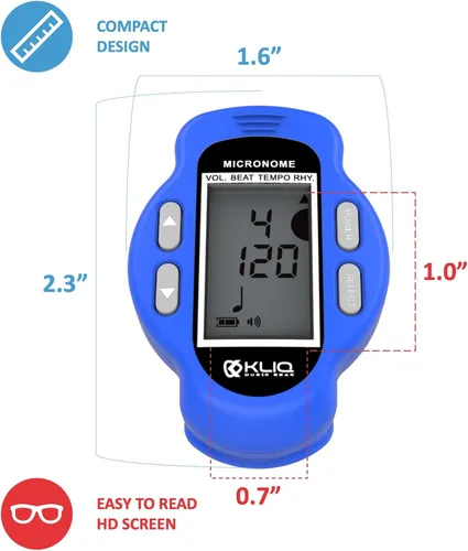 Miniatura 3 de KLIQ MicroNome - Mini metrónomo digital recargable - con altavoz (volumen digital, ajuste de ritmo y tempo) diseñado para su uso con piano, Azul