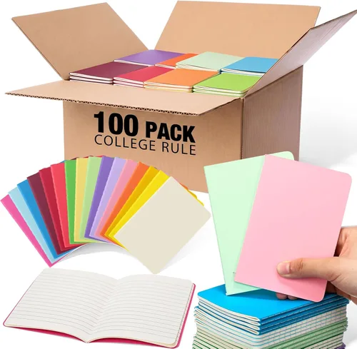 Miniatura 14 de Handepo 100 paquete de cuadernos de composición A5/A6 con líneas rayadas, cuadernos de composición de cartón Kraft a granel con cubierta suave