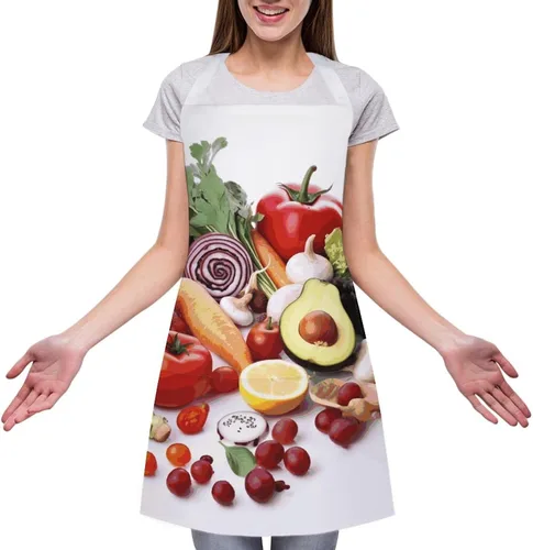 Miniatura 3 de MUSM Healthy Food Apron，Classic Vintage Funny with Pockets Aprons,Adjustable Bib Waterdrop Resistant for Kitchen Cooking Restaurant BBQ Painting