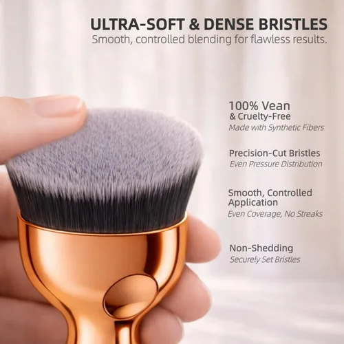 Miniatura 2 de Brocha de base Kabuki con parte superior plana en ángulo, cepillo vegano para mezclar y pulir maquillaje facial y corporal, autobronceador, cepillo