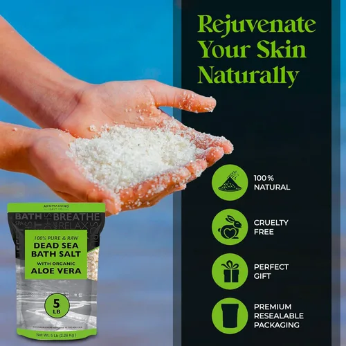 Miniatura 5 de Aromasong Sal cruda del mar muerto de 5 libras con aloe vera orgánico, no limpiada, todavía contiene todos los minerales del mar muerto, incluyendo