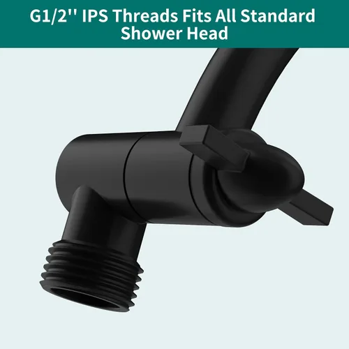 Miniatura 7 de Brazo de extensión de cabezal de ducha curvado ajustable de latón macizo de 16 pulgadas, brazo de ducha flexible de altura y ángulo con juntas