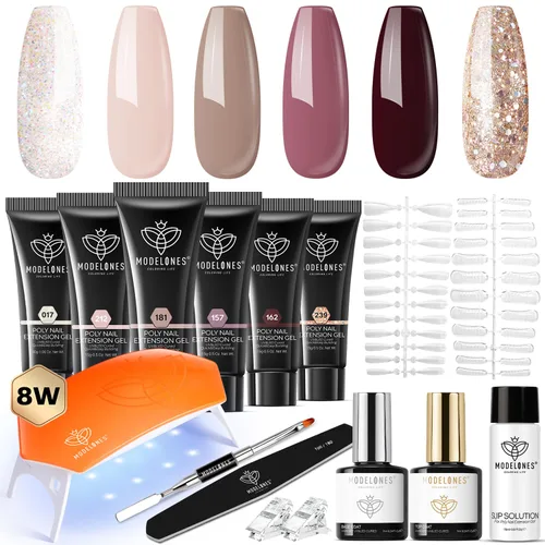 Miniatura 13 de modelones Gel de uñas polivinílico, 6 colores, tonos de piel nude, rosa, neutro, marrón, colección Poly Extension Gel Set Constructor Manicura DIY