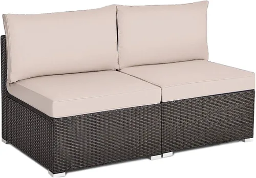 Miniatura 18 de Tangkula Juego de muebles de mimbre de patio de 7 piezas, juego de sofá modular de ratán para 6 personas con cojines de asiento y respaldo, 2 Azul