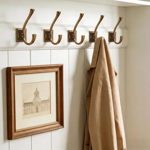 Miniatura 6 de TUNNY Paquete de 5 ganchos para colgar en la pared de diseño antiguo, ganchos de latón antiguo, gancho para toallas para armario de zapatos