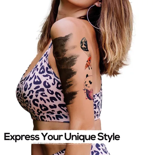 Miniatura 6 de Kotbs 6 hojas de tatuajes temporales de animales, negro fuerte lobo tigre, calcomanías de tatuaje para hombres, mujeres y adultos, tatuajes falsos