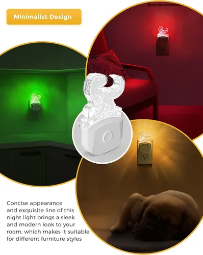 Miniatura 5 de LOHAS - Luz nocturna de dinosaurio para niños, luz nocturna LED con enchufe, del atardecer al amanecer, luces nocturnas LED Velociraptor enchufables