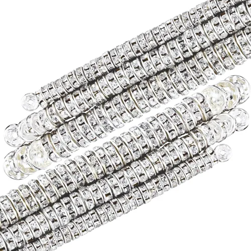 Miniatura 4 de WILLBOND 800 cuentas redondas espaciadoras de cristal con diamantes de imitación, cuentas sueltas de 0.236 in, 0.315 in y 0.394 in para collares