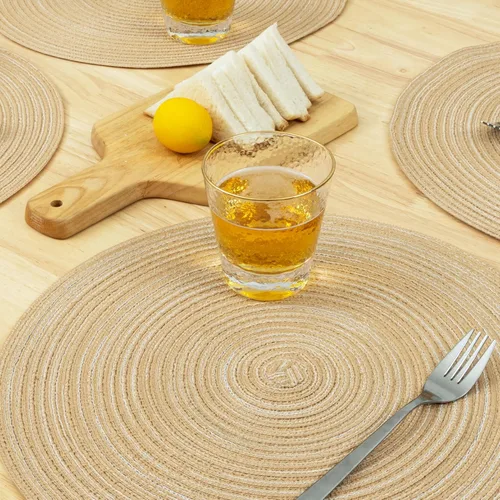 Miniatura 3 de Winknowl Juego de 4 manteles individuales redondos trenzados, lavables, tejidos resistentes al calor, para mesas de cocina, comedor, manteles Beige
