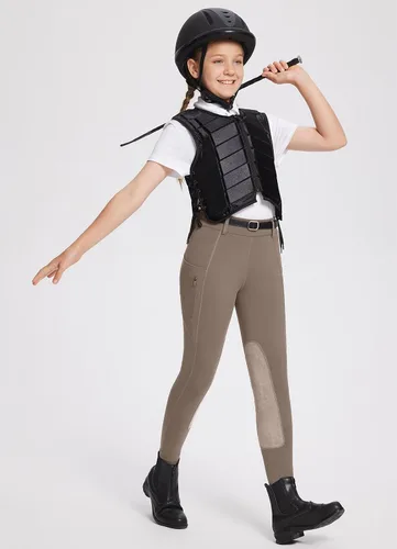 Miniatura 68 de baleaf Pantalones de equitación para niñas, pantalones ecuestres para niños, con parche en la rodilla, bolsillo con cremallera