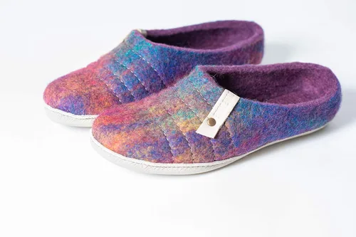 Miniatura 3 de Felted Wool Women's Slippers COCOON - Purple Rainbow Boiled Wool House Shoes