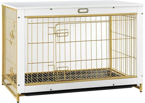 Miniatura 11 de Mueble de jaula para perros, perrera pequeña de 25.5 pulgadas para interiores, jaula de madera con bandeja extraíble, mesa auxiliar lateral que