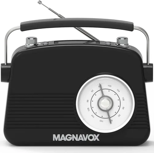 Magnavox Reloj despertador doble retro con radio FM, tecnología inalámbrica Bluetooth, pantalla LCD, temporizador de repetición y sueño, ideal para