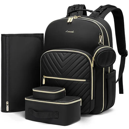 Miniatura 8 de LOVEVOOK - Mochila para pañales, bolso acolchado para bebé con cambiador y porta chupón, mochila impermeable de viaje para pañales para niños